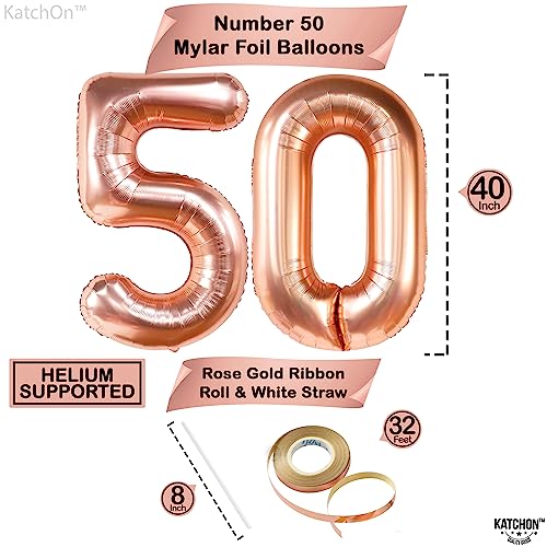 KatchOn, Giant Rose Gold 50th Birthday Balloons - 40 Inch | 50 Number Balloons Set Pack of 12 | 50th Birthday Decorations for Women | 50th Anniversary Decorations by KatchOn - Image 4