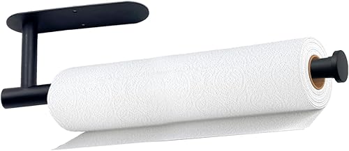 Paquete de 2 soportes para toallas de papel, autoadhesivo o perforador, soporte para toallas de papel debajo del gabinete, soporte de pared de acero