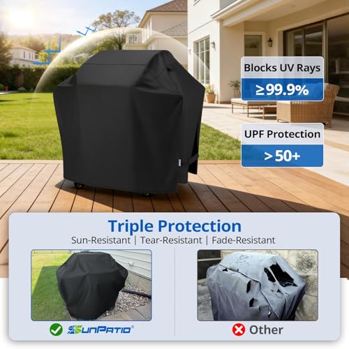 Image of SunPatio Grill Cover 50 Inch, Outdoor Heavy Duty Waterproof Barbecue Gas Cover, UV & Fade Resistant, All Weather Protection Compatible for Weber CharBroil Kenmore Nexgrill Grills and More, Black