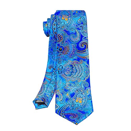 Image of 5PCS Tie and Pocket Square for Men, Silk Necktie and Handkerchief Cufflinks with Gold Ring and Lapel Pin Set