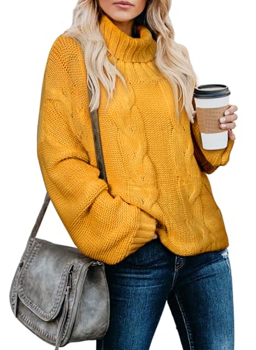 Image of Dokotoo Womens 2026 Winter Fall Solid Turtleneck High Neck Balloon Long Sleeve Sweaters Pullover Outerwear