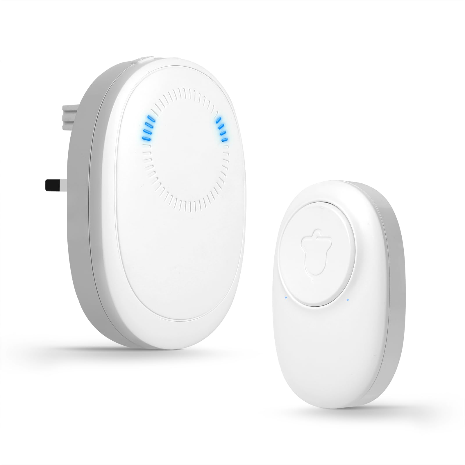 BaytionWireless Doorbell Chimes Kit, Waterproof Door Bell with Loud Volume, Mute Mode & 60 Chimes, 1 Transmitters+1 Receivers for Home/Office,LED Flashing & Strong Signal(White,UK Plug)