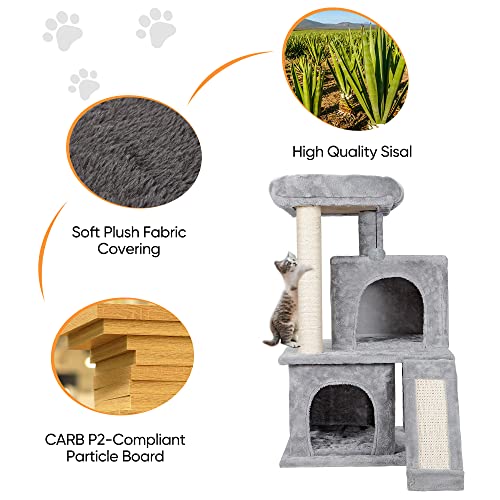 Nova Microdermabrasion Cat Tree, 34 Inches Ultra Soft Plush Covering With Sisal Rope Posts For Scratching, House Furniture For Kittens, Grey #TOP2