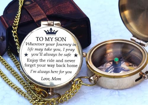 to My Son Compass with Leather Box-Mom to Son Compass–Father to Son Gifts- Graduation Day Gifts for Son-Birthday, Baptism, Graduation, Confirmation, Communion Compass for Women Men