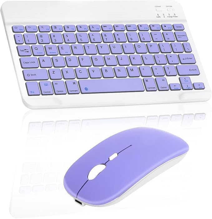 Wireless Keyboard, Rechargeable10 Ultra Slim Universal Tablet Keyboard with Wireless Mouse, Wireless Bluetooth Keyboard for iOS/Android/Windows, Laptops, PC, Phones (Purple, Standard)