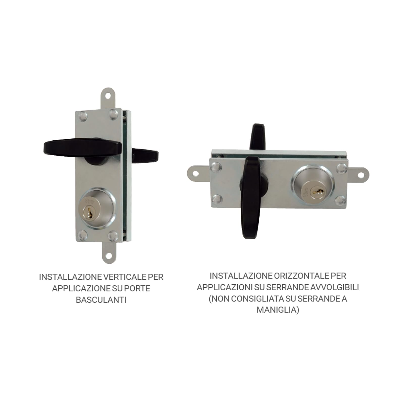 Viro | Serrature per Porte Basculanti e Serrande, Corazzata, con Coppia di Maniglie, Interasse 70 mm