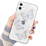 Compatible with iPhone 11 Case for Girls, Butterfly Pattern Clear Design Transparent Plastic Hard...
