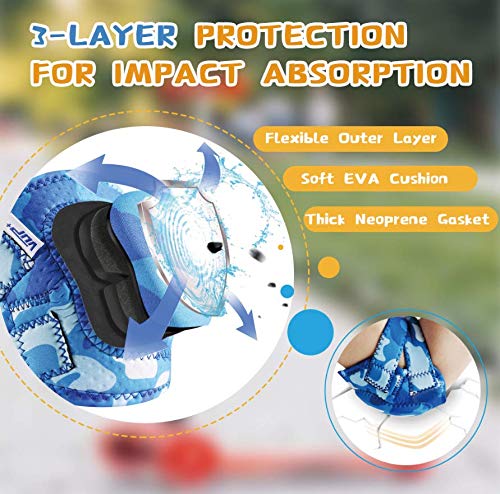 VUP Kids Protective Gear Soft Knee and Elbow pads for kids with Gloves Suitable for Cycling Scooter Bike Skateboard Skating Rollerblading (Camo-blue, M)
