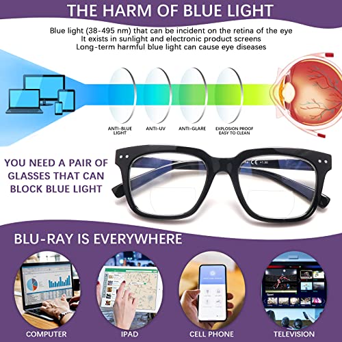 Clasaga Bifocal Oversized Reading Glasses For Women Men, Blue Light Blocking Ladies Computer Readers Spring Hinge Eyewear (3 Mix Color, 2.5, Multiplier_X) #TOP5