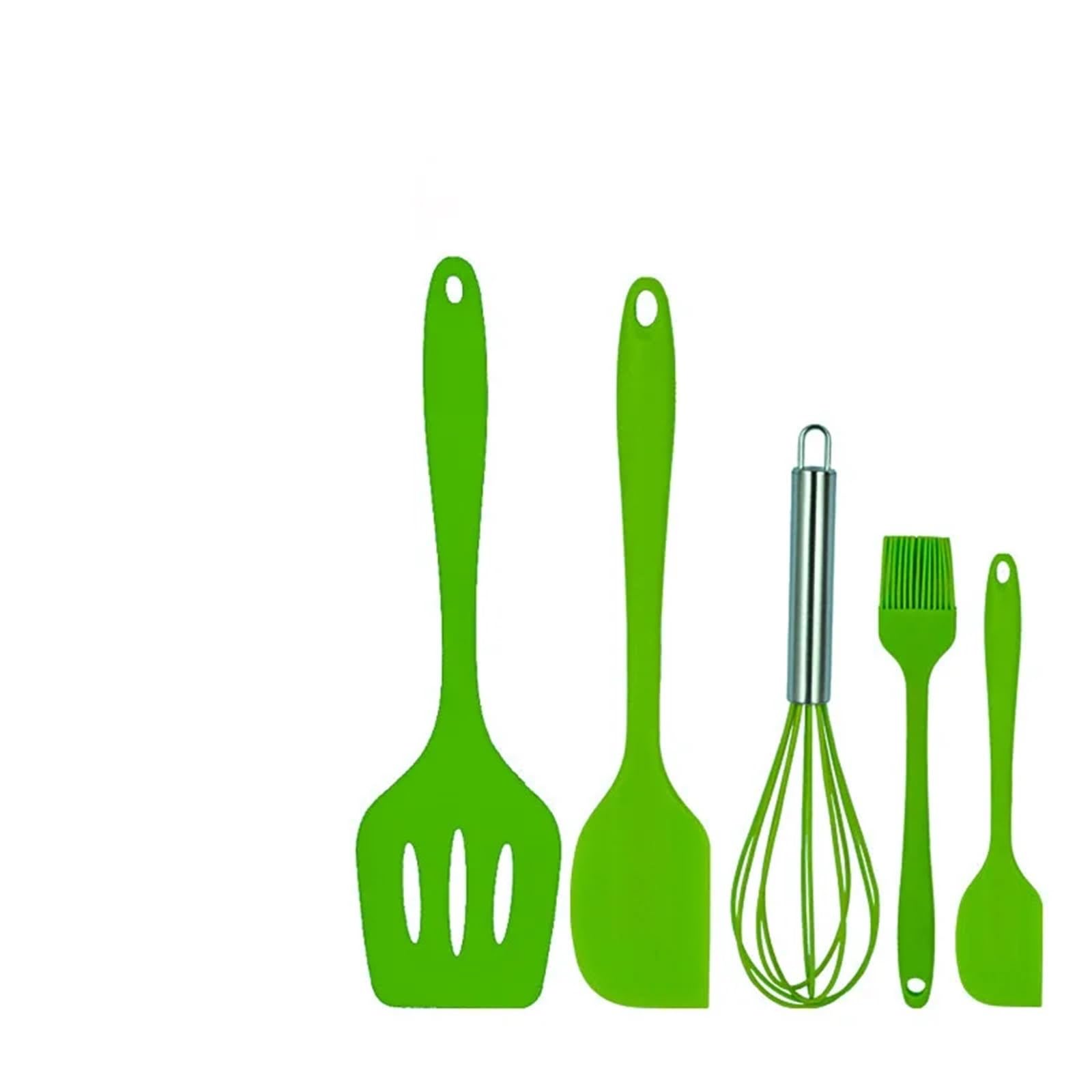 Silikon Küchenhelfer Set Beständiges Silikon-Backen-Set, 5-teilig, Schaber, Ölbürste, Schneebesen, Kochen(Green)