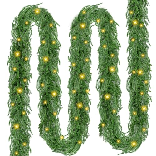 2 guirnaldas de abeto con iluminación - Guirnalda de Navidad de 6 pies con iluminación 4m 30 luces LED cálidas - Guirnalda Navidad Christmas Garland Decoración navideña Christmas Rattan Decoration