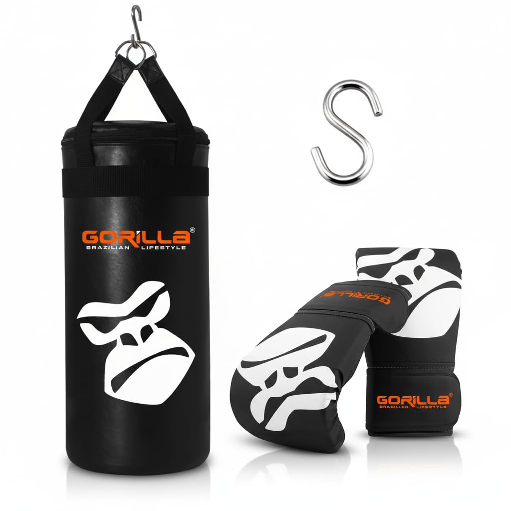 Kit de Boxe Infantil - Saco Pancada Cheoio + Luva Bate Saco Criança Muay Thai Gorilla