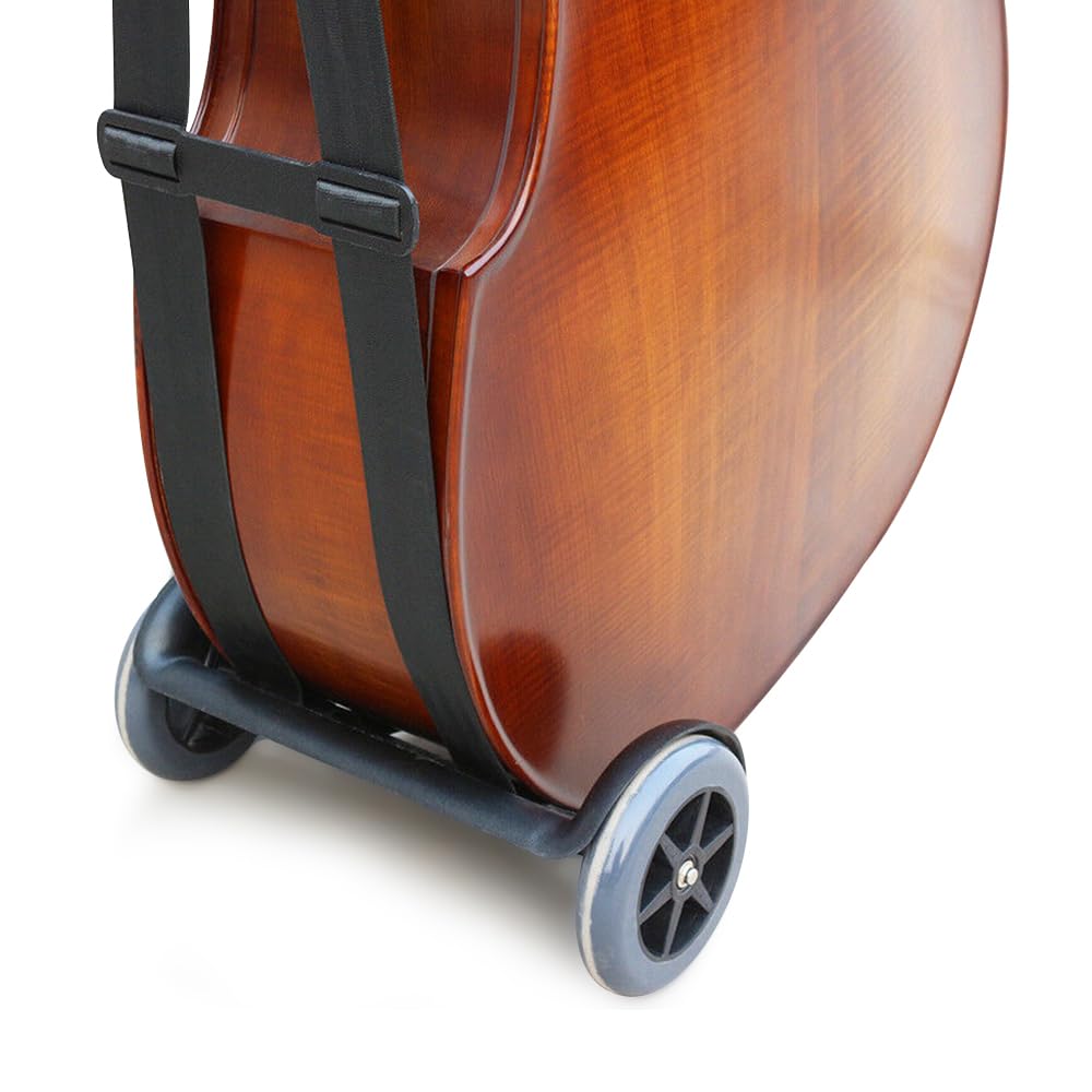 Chariot vertical pour contrebasse avec sangles de roue durables, facile à transporter, noir - Idéal pour les contrebasses de taille 1/10 à 4/4 - Haute portabilité et durabilité