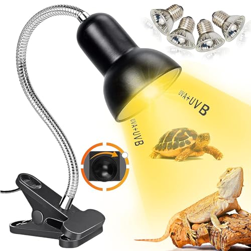 WOOLUCK Lámpara para Tortuga, Calor Lámpara para Reptiles Temperatura Ajustable 360°Giratoria, Lampara Tortugas de Agua Bombilla Calor Pollitos Lagarto Anfibio