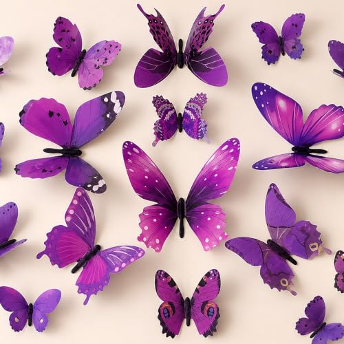 Image of SpecialYou Butterfly Wall Stickers for Home Decoration, Home Decor, Wall Decor Items for Living Room, Room Decoration Items, Stickers Sets - 12pcs (12, Purple)