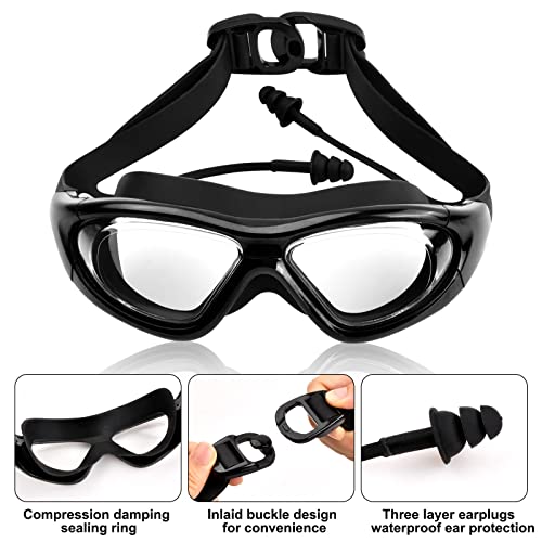 emperoch HD Large Frame Swimming Goggles Adult Adjustable Swimming Diving Goggles Anti-Fog Waterproof Swimming Goggles Set including Earplugs Adult Anti-Fog Anti-UV Diving Goggles(Black) - Image 3