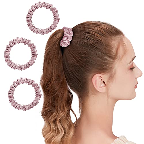 OLESILK Banda de Pelo de 100% Seda Pura de Goma Bandas Elásticas, Banda de Pelo, Ancho de Aprox 1cm, 3 Piezas, Rosa de Loto