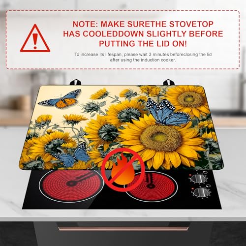 Image of Happy Easter Stove Top Cover Flower Eggs Cute Rabbit Gas Stove Top Cover for Home Decoration Kitchen St. Patrick Day Pad Non-Stick Washable Cooktop Covers Countertop Protector (sunflower, 28 inch x 20 inch)