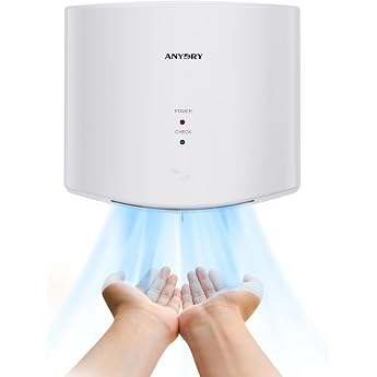 anydry 2630S Compact Hand Dryer Automatic Electric Hand Dryer for Wall Mounting for Commercial or Private Purposes Hand Dryer for Toilets 1400-1650 W White
