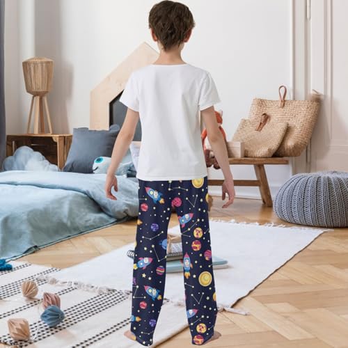 Boy's Pj Pants Alpaca Llama Rocket Planet Star Lounge Bottoms Elastic Waist Kids Joggers with Pockets Size 6-143