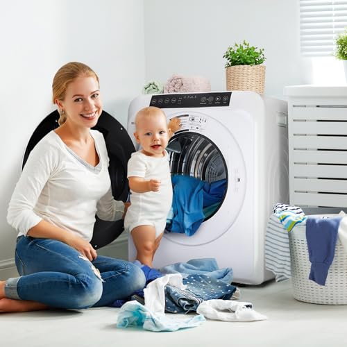 ROVSUN 3.5 Cu.Ft Portable Clothes Dryer, High End Front Load Tumble Laundry Dryer with LCD Touch Screen, Stainless Steel Tub for Apartment, Home, Dorm-110V, Classic White