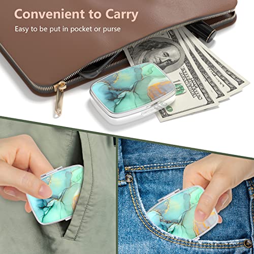 Image of Nipichsha Pill Box, Small Pill Case for Purse & Pocket, Cute Travel Medicine Organizer, Portable Medicine Container Holder to Hold Vitamins, Medication, Fish Oil & Supplement, Light Green Marble