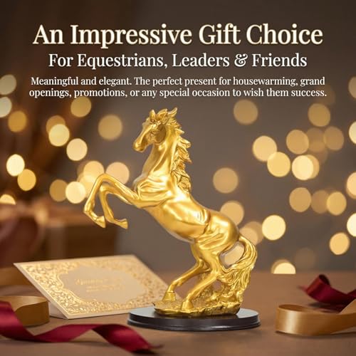 Estatua de Caballo Rampante Dorado de Resina 32 cm miniatura 6