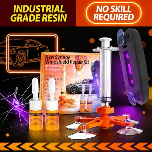 Image of Windshield Repair Kit, Windshield Crack Repair Kit with Suction Cup Curing Light, 2 Pcs Car Glass Repair Kit Quick Fix for Chips & Cracks, Windshield Chip Repair Kit, Automotive Nano Fluid(Orange)