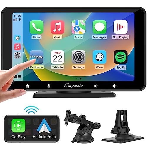 CARPURIDE W708 Wireless Carplay & Android Auto Car Stereo, Portable 7 Inch HD Touchscreen Car Radio Receiver with AirPlay Mirror Link,Bluetooth 5.0,Navigation,Siri,FM/AUX.(WP708)