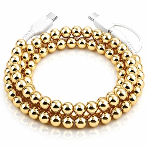 Image of Stylish Beaded Phone Charger Cable Colors USB Charging Cord for Smartphones (2-1 to USB C, Gold, 3.3ft)