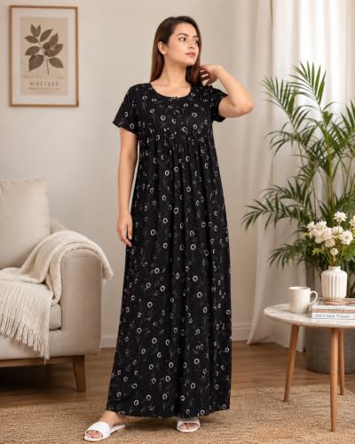 Image of Nighty for Women Pure Cotton Combo Pack of 2 | Free Size Gown for Women Cotton | Nighties for Women Pure Cotton Combo Stylish | Maxi Sleepwear Blue