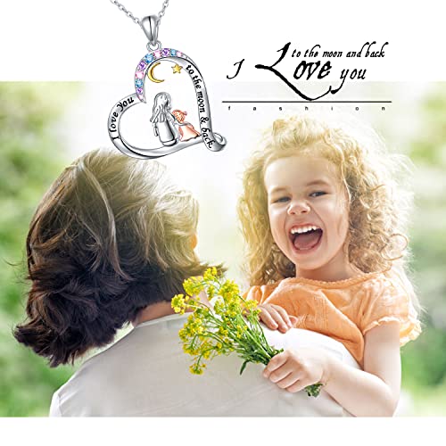 DAOCHONG S925 Sterling Silver Mother and Daughter Moon and Star Love Heart Pendant Necklace Gift for Women Mother Daughter4