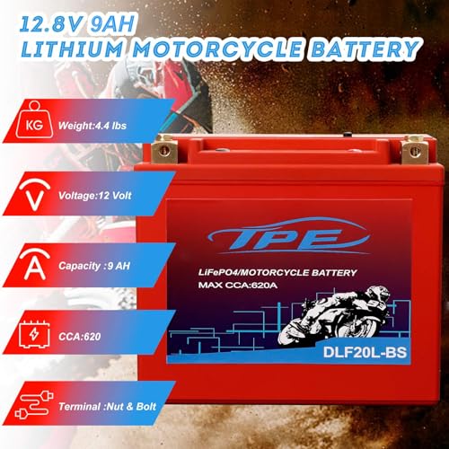 Image of YTX20L Lithium Battery 12V 9Ah 620CCA LiFePO4 Motorcycle Battery, High Power, Lightweight, Maintenance Free, Replaces