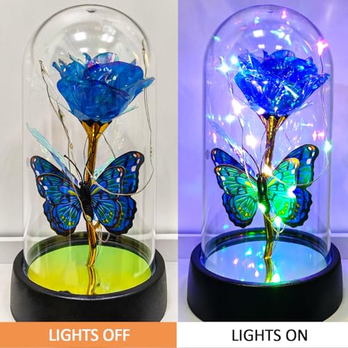 YXOTJHS Glass Rose in Glass Dome, Light Up Flower, Eternal Roses - Valentines Day Gifts for Her, Mothers Day Roses Gift for Mom, Womens Gifts for Christmas - Galaxy Rose, Birthday Gift