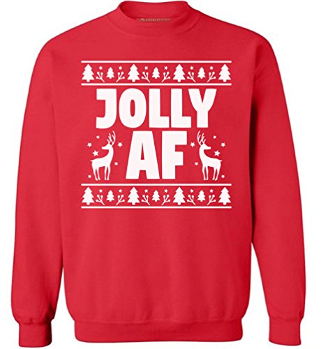 Jolly AF Ugly Christmas Sweater - Happy Xmas Theme Holiday Season Jolly Sweatshirt - Best For Family Red S