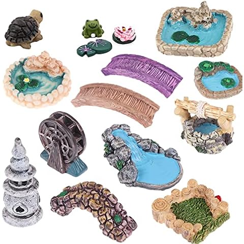 Miniature Fairy Garden Accessories Outdoor - 15 Pieces DIY Crafts Kit for Dollhouse Plants Bonsai Decoration, Pond Bridge Water Well Figurines Mini Lawn Garden Ornament for Micro Landscape Yard Cover