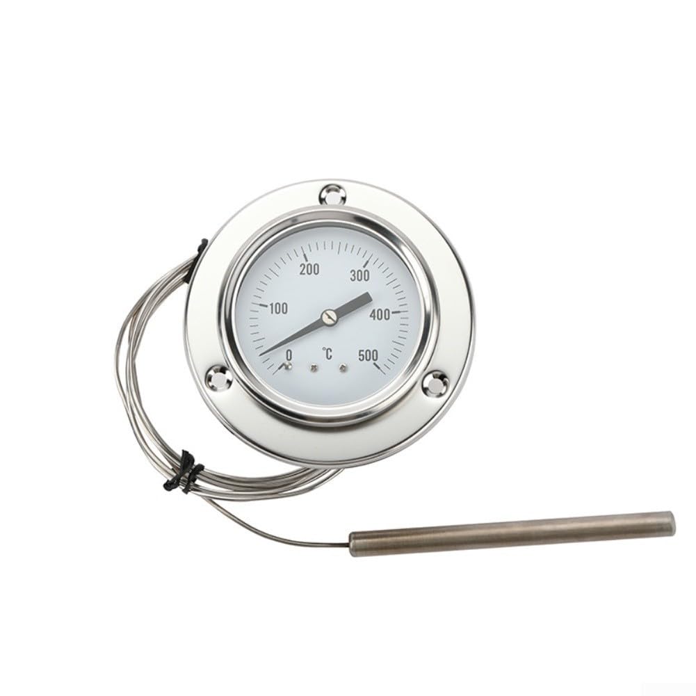 Termometro da forno in acciaio inox, con intervallo da 0 a 500 °C, impermeabile, grande quadrante trasparente, con sonda da 10 cm, per caldaie, tostapane, forni, griglie, stufe a legna (tipo
