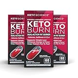 Keto Science Keto Burn Dual-Action Fat Burner Capsules, Supports Weight Loss, Boost Metabolism, May Increase Energy, BHB Salts, Ketones, CLA, Caffeine, EGCG, 180 Capsules, 45 Servings, 3 Pack, Multi