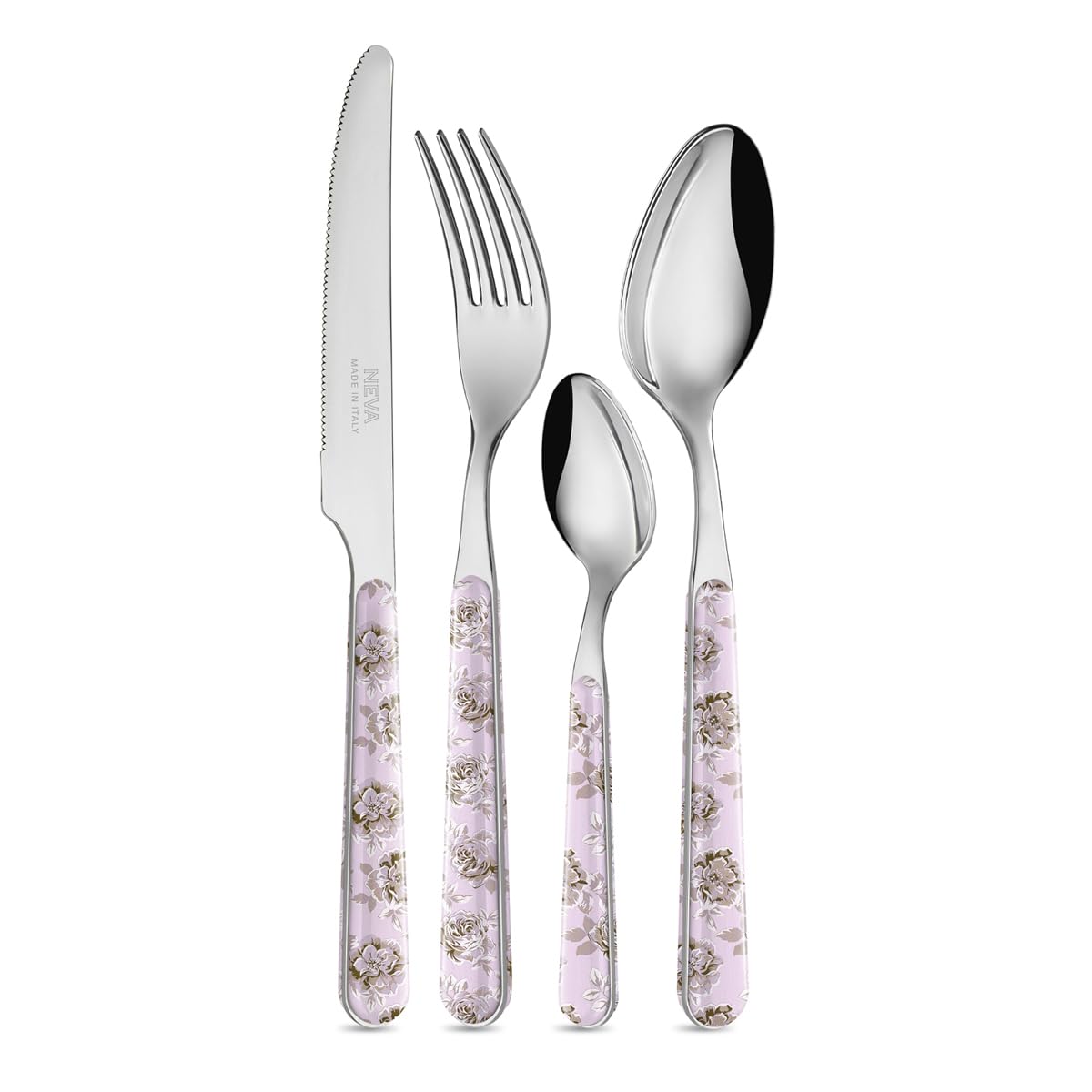 NEVA | BISTROT Roses Retro Collection, zestaw 24 sztućców, zestaw sztućców ze stali nierdzewnej, pranie w zmywarce, nieusualna dekoracja, liliowy