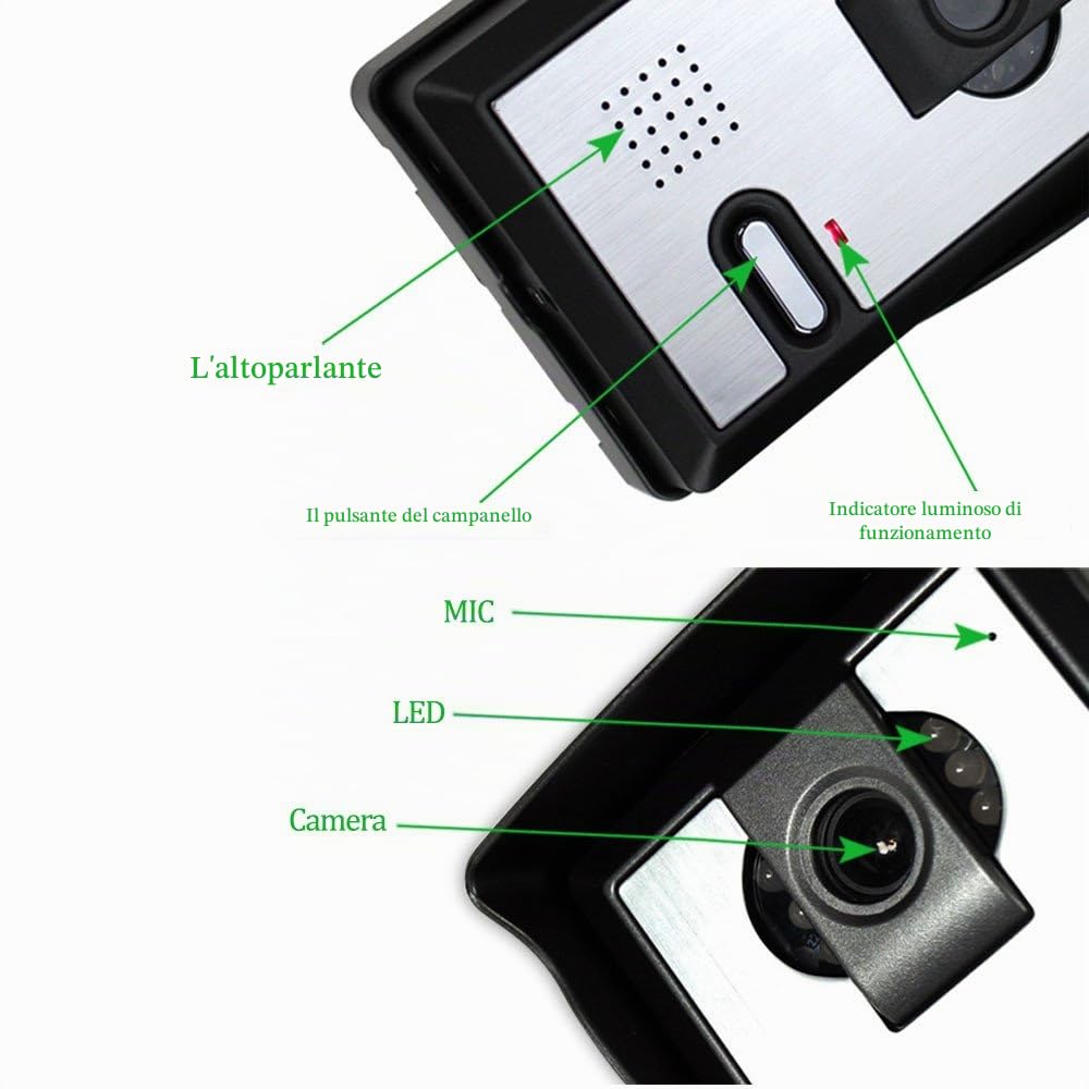 LIBO 7" Videocitofono domestico cablato Citofono IR Visione notturna 25 Suonerie IP54 Impermeabile per sistema di ingresso serratura