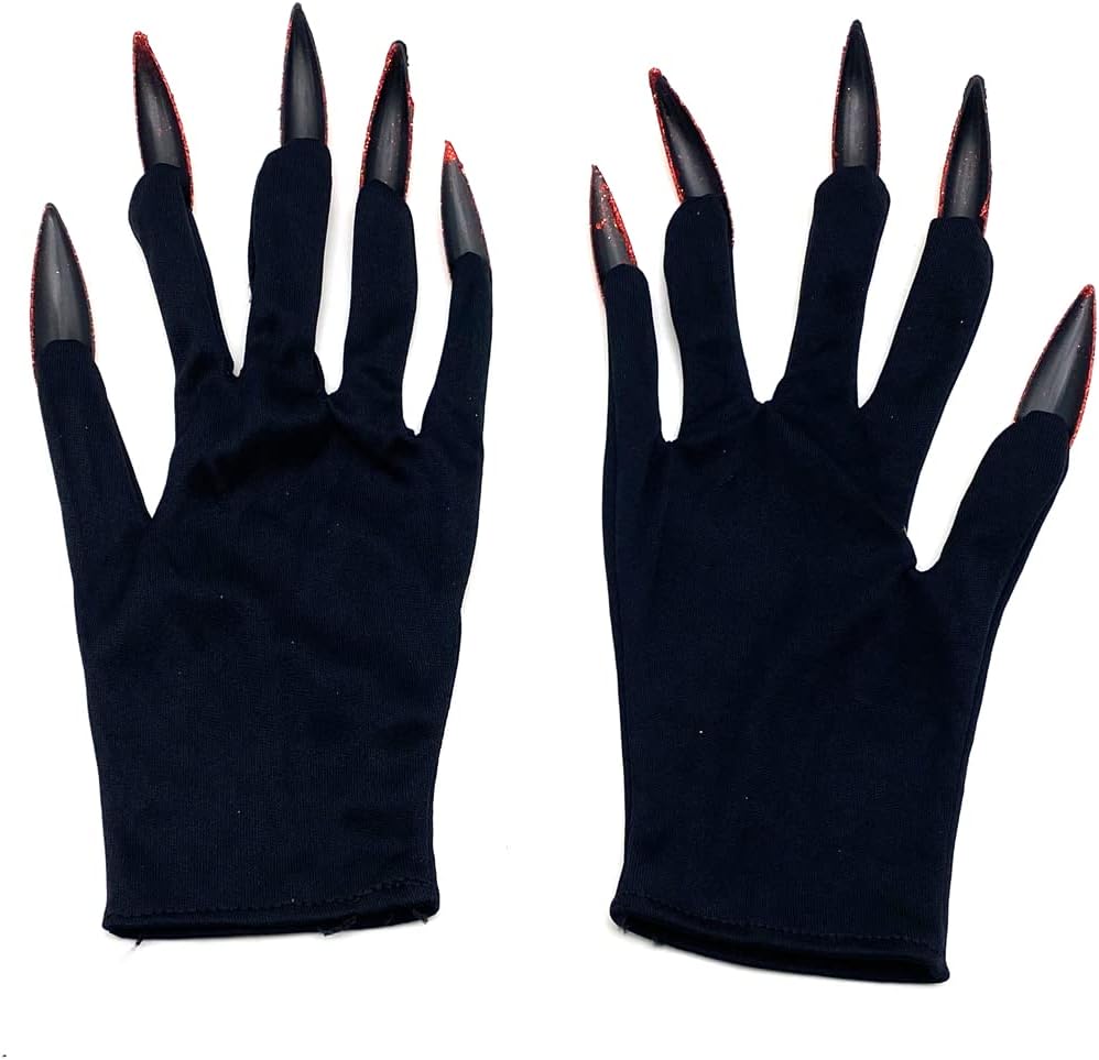 Dzrige Halloween Witch Gloves Witch Claw Gloves Scary Demon Hands Gloves with Long Fingernails for Halloween Party Carnival Cosplay Costume Decoration Accessories, Red - Image 3