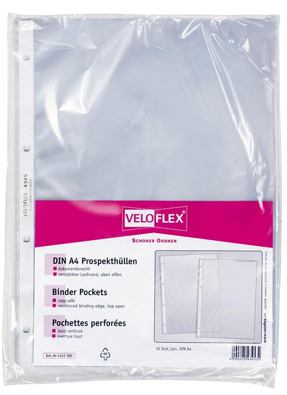 VELOFLEX A410108 Table Flipchart DIN A4 Landscape Black with 20 Document Sleeves Transparent Ring Binder Presentation 4-Round Ring Mechanism 20 mm - Image 3