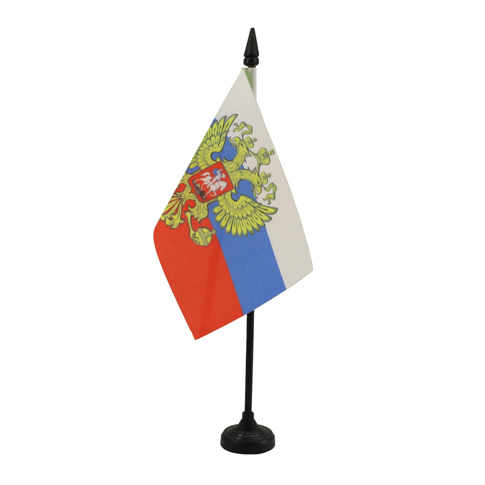 Russia with eagle Table Flag 4'' x 6'' - Russian coat of arms Desk Flag 15 x 10 cm - Black plastic stick and base - AZ FLAG
