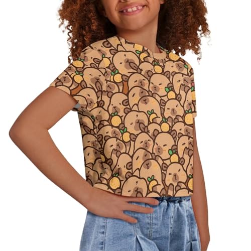 Image of Girls Crop Tees Crew Neck Casual Short Sleeve T Shirts Kids Loose Soft Comfortable Tees Blouses Shirt for Little Girl