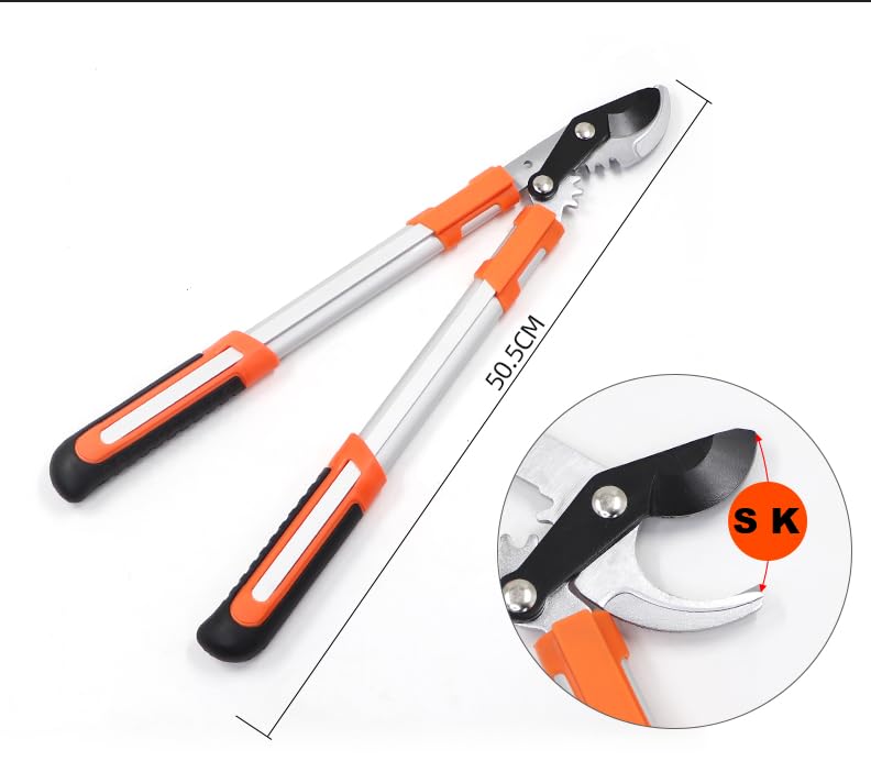 Image of SK Organic Professional Ratchet Anvil Lopper with Compound Action, Sturdy Telescopic Handles with Extra Leverage, Garden Pruning Tree Hedge Branch Cutter Garden Lopper (Bypass 50cm Looper)