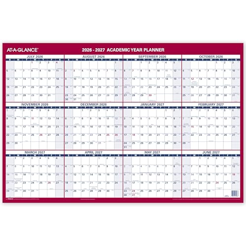 AT-A-GLANCE Dry Erase Calendar 2026-2027 Academic & Regular Year Wall Planner, 12-Month, 36" x 24", Double Sided, Horizontal (PM200P28)