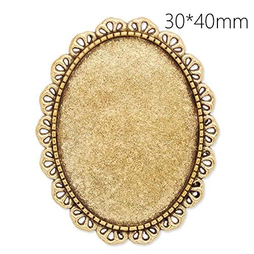 30x40mm Oval Blank Bezel Antique Gold Plated Lace Brooch Findings with Safety Pin Fastening-10pcs
