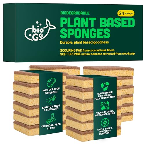 Image of bioGo Biodegradable Kitchen Sponges - Natural Cellulose, Eco-Friendly, Compostable Cleaning Sponges - 24 Pack