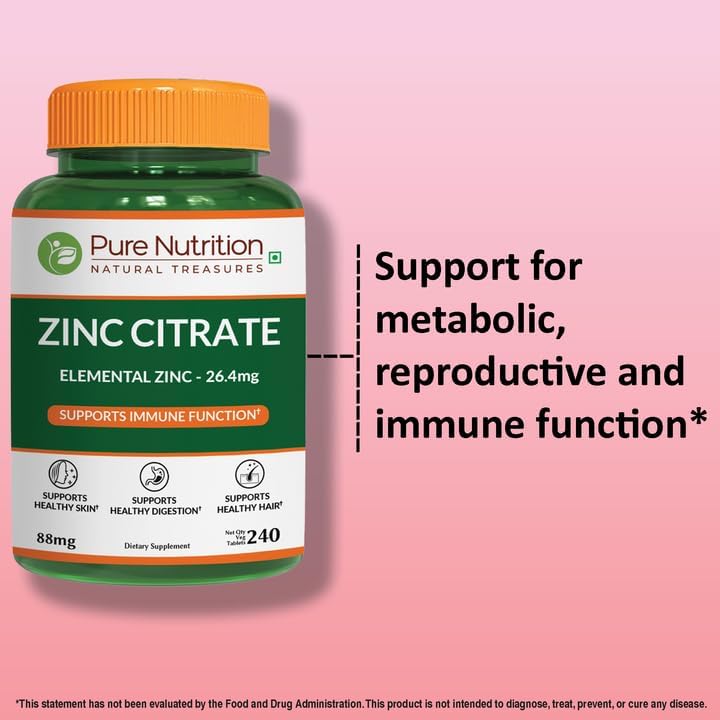 Miniatura 4 de Pure Nutrition Citrato de zinc de 26.4 mg  240 tabletas vegetales  Suplemento de citrato de zinc altamente absorbible para apoyar la salud de la