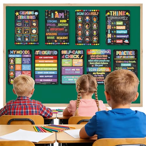 Image of 9Pcs Calming Corner Posters, 13.4 inchx9.2 inch Colorful Calm Down Corner Poster for Classroom Bulletin Boards, Educational Behavior Charts for Elementary Middle Back to School Wall Decorations Teacher Must Haves